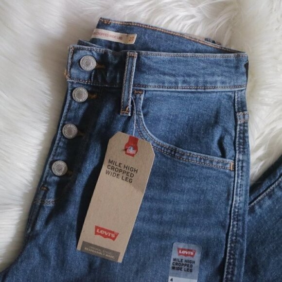 Levi's Mile High Rise Button Front Blue Wide Leg Jeans - Picture 4 of 8